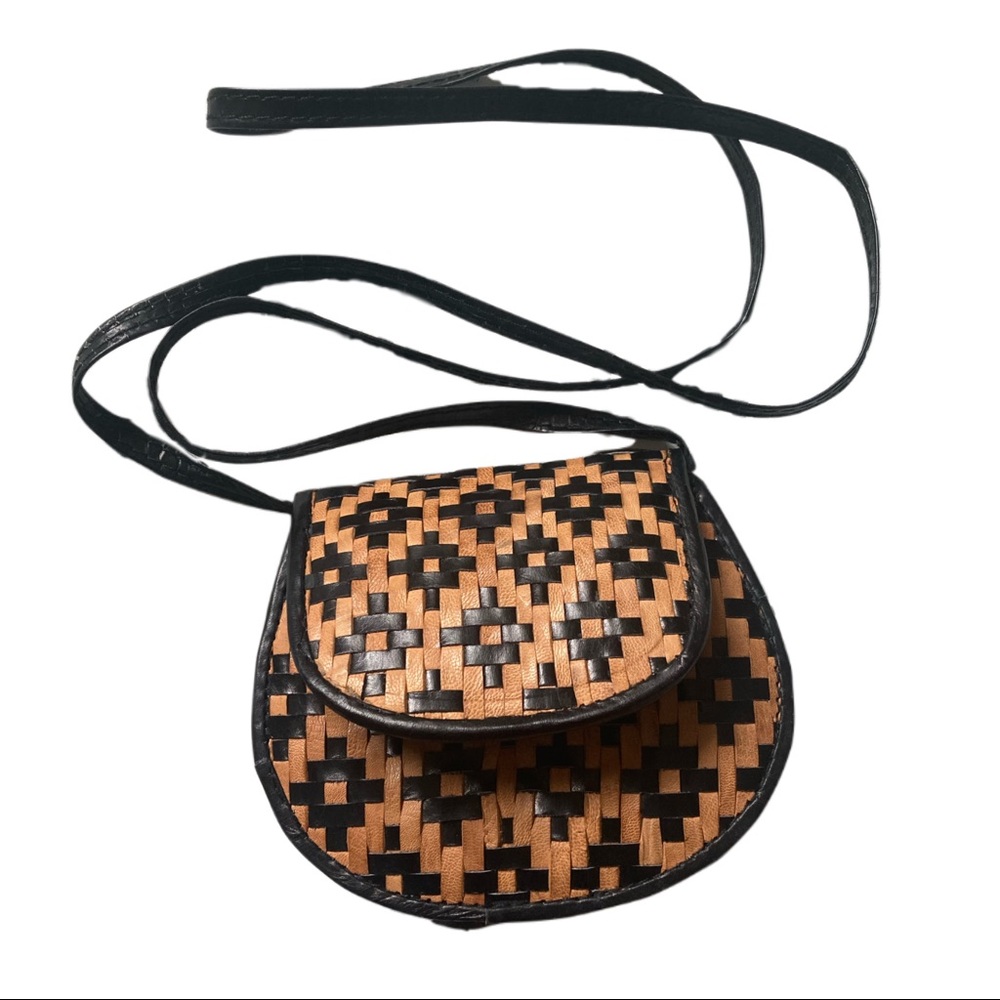 Vintage Woven Leather Purse Small Crossbody Bag Two Tone Authentic Artisan Sack